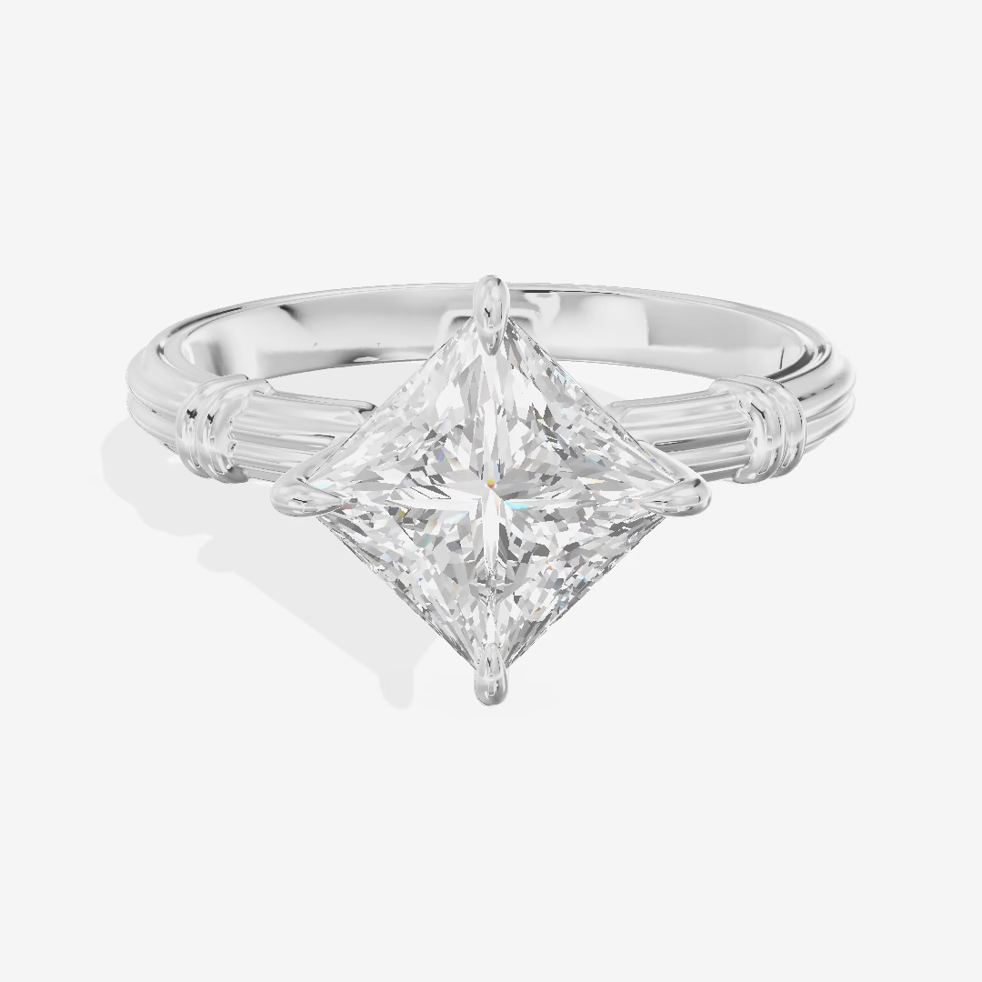 Vintage Fluted Band Princess Solitaire Engagement Ring (1 ct.) in 18K White Gold
