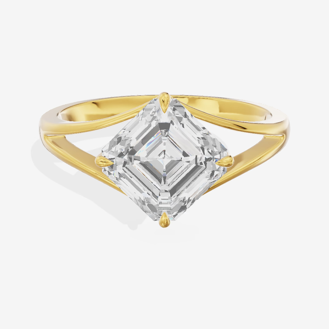 East-West Asscher Sculptural Engagement Ring (3.03 ct.) in 14K Yellow Gold