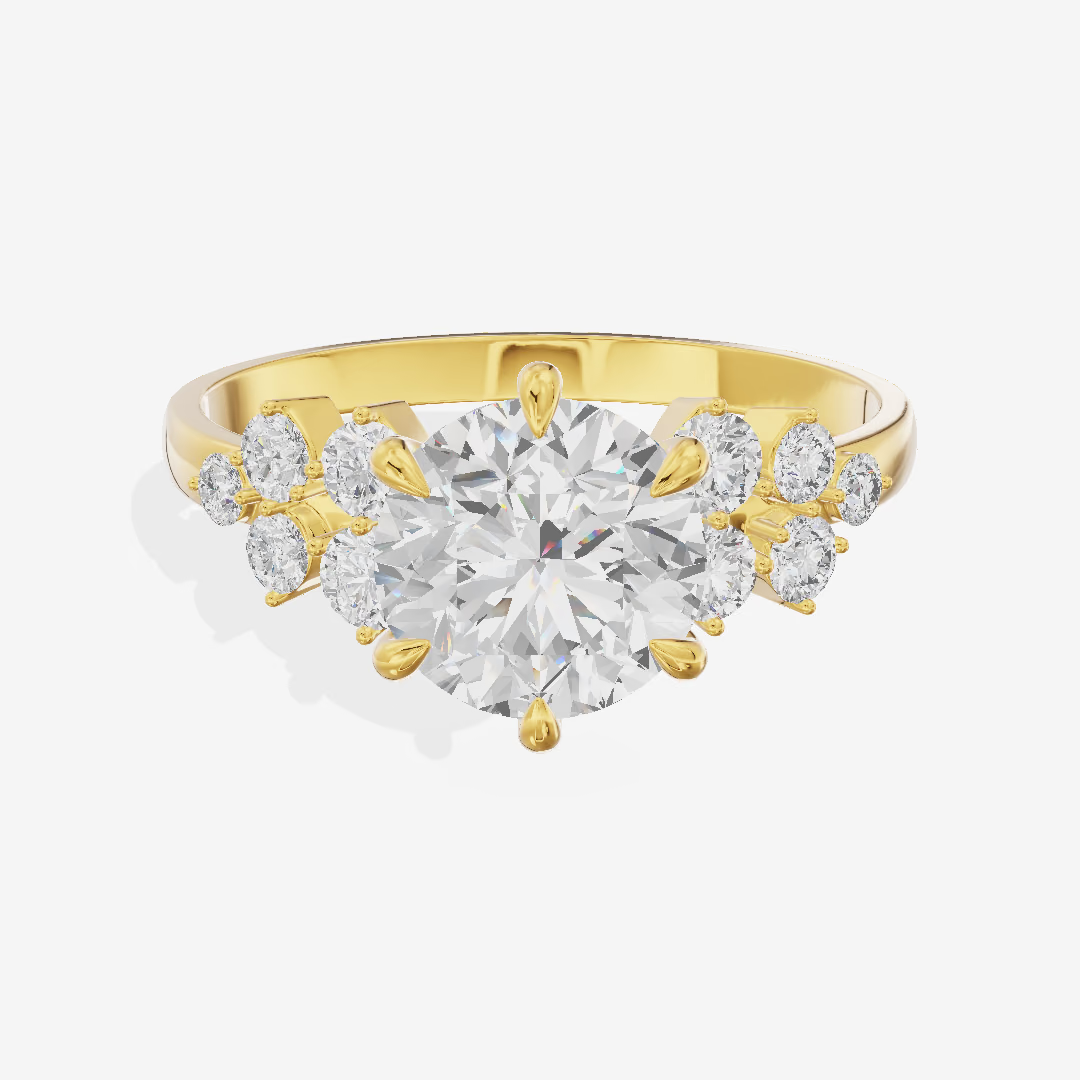 Round Solitaire with Cluster Shoulders Engagement Ring (1 ct. tw.) in 18K Yellow Gold