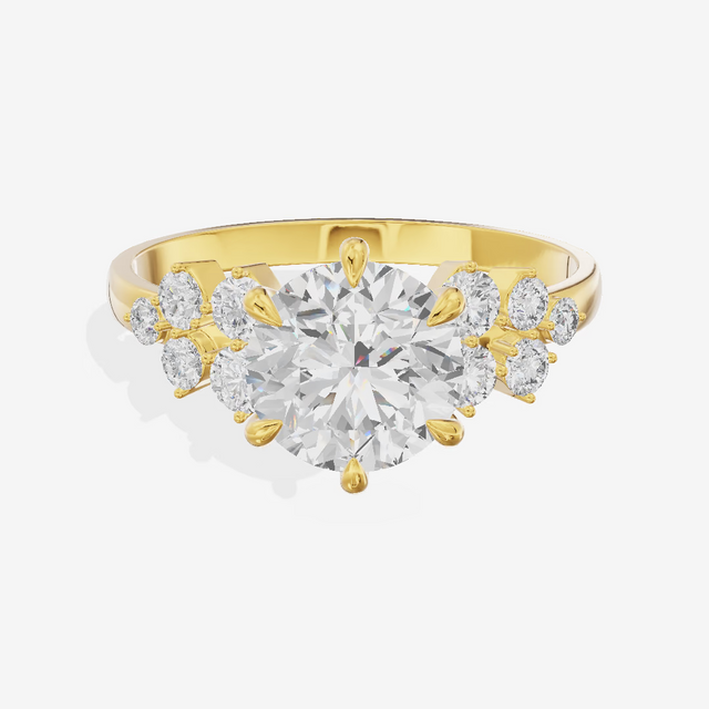 Round Solitaire with Cluster Shoulders Engagement Ring (1 ct. tw.) in 18K Yellow Gold