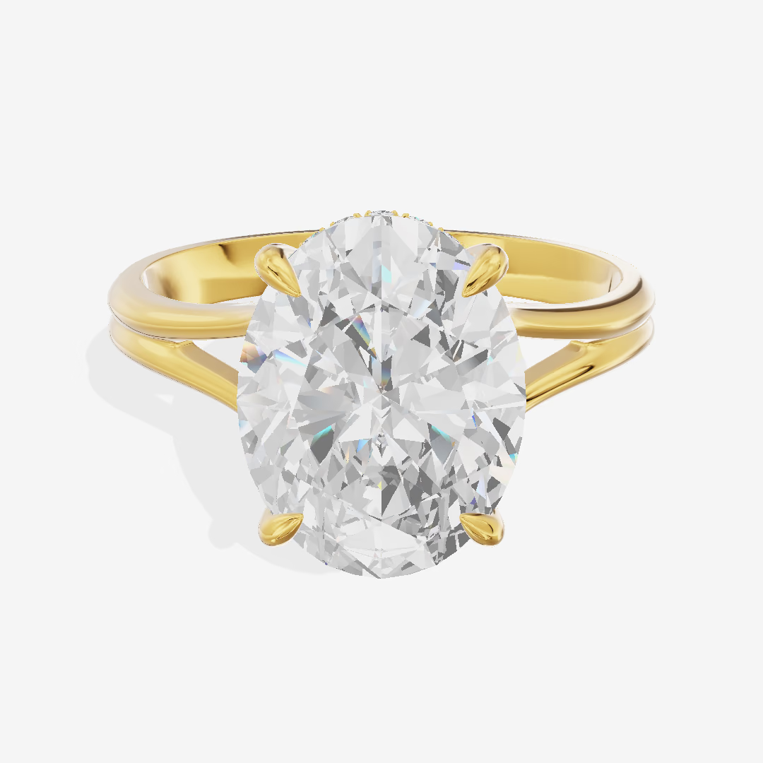 Cathedral Hidden Halo Oval Engagement Ring (5.52 ct. tw.) in 18K Yellow Gold