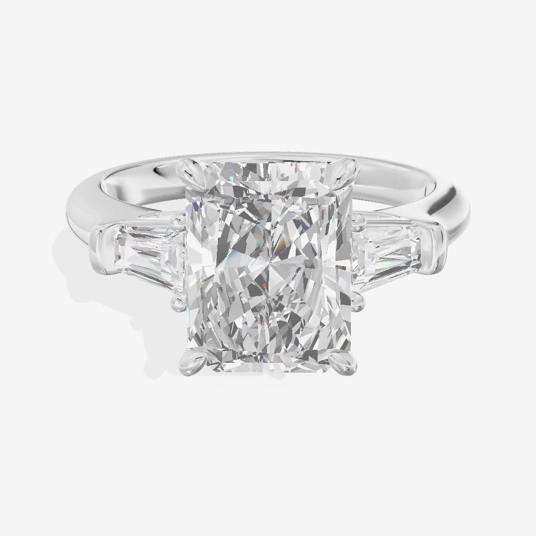 Three Stone Trapezoid Emerald Engagement Ring (3.05 ct. tw.) in 14K White Gold