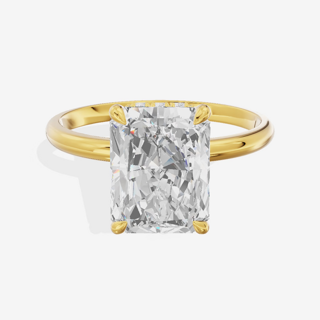East-West Hidden Halo Radiant Engagement Ring (2.56 ct. tw.) in 18K Yellow Gold