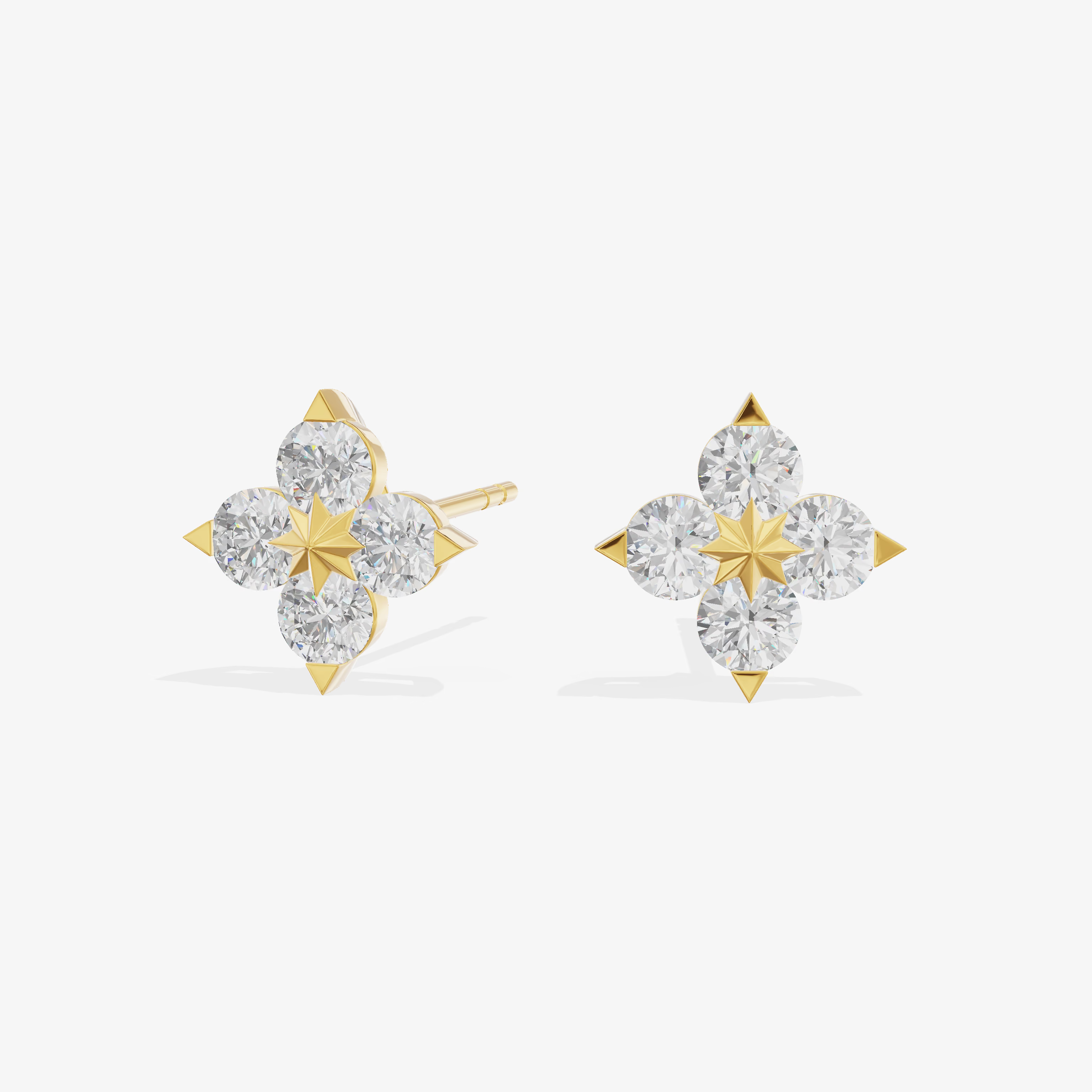 Clover Star Cluster Stud Earrings (3/4 ct. tw.) in 18K Yellow Gold