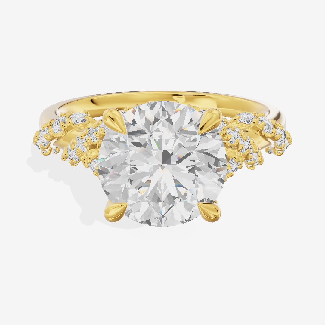 Vine Twist Hidden Halo Round Engagement Ring (2.8 ct. tw.) in 18K Yellow Gold