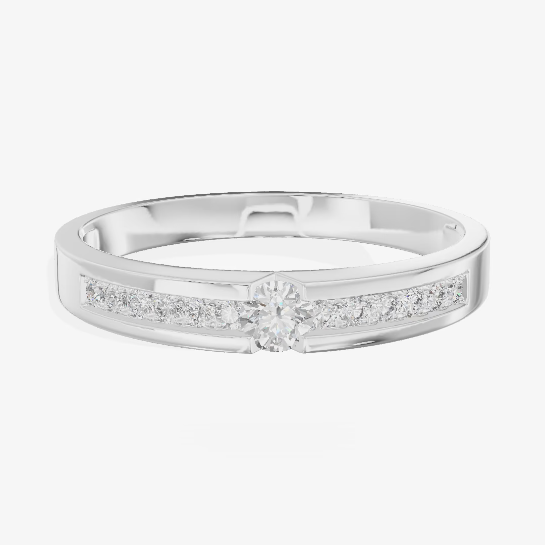 Channel Accent Flat Wedding Band (1/8 ct. tw.) in 18K White Gold