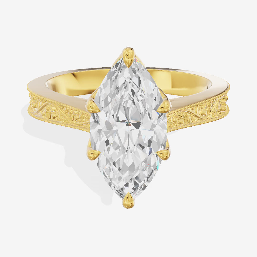 Vintage Engraved Marquise Engagement Ring (3.03 ct.) in 18K Yellow Gold