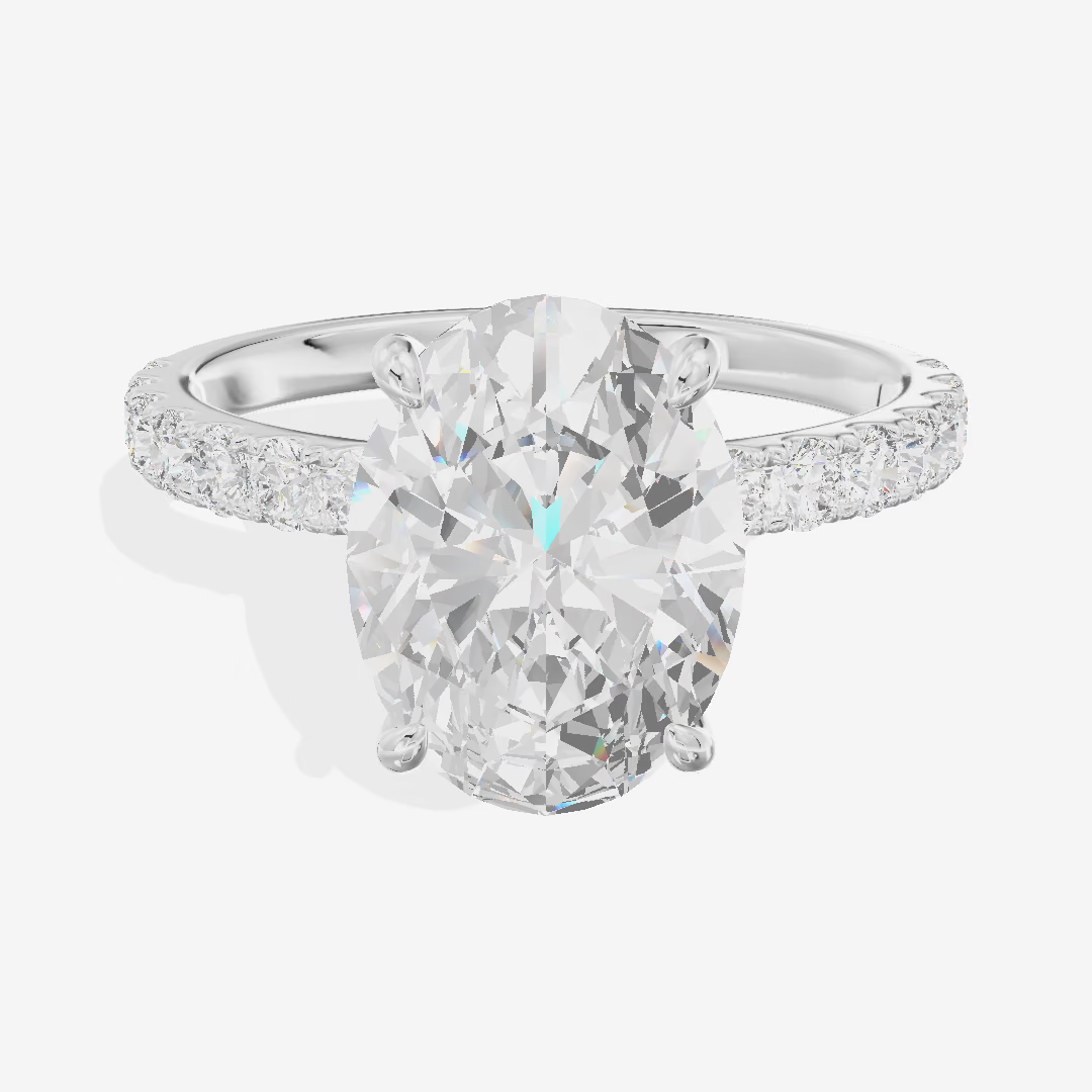 Solitaire Pavé Oval Engagement Ring (3.1 ct. tw.) in 18K White Gold