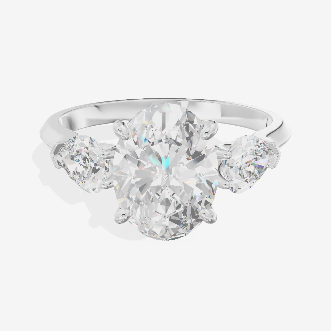Three Stone Half Moon Oval Engagement Ring
