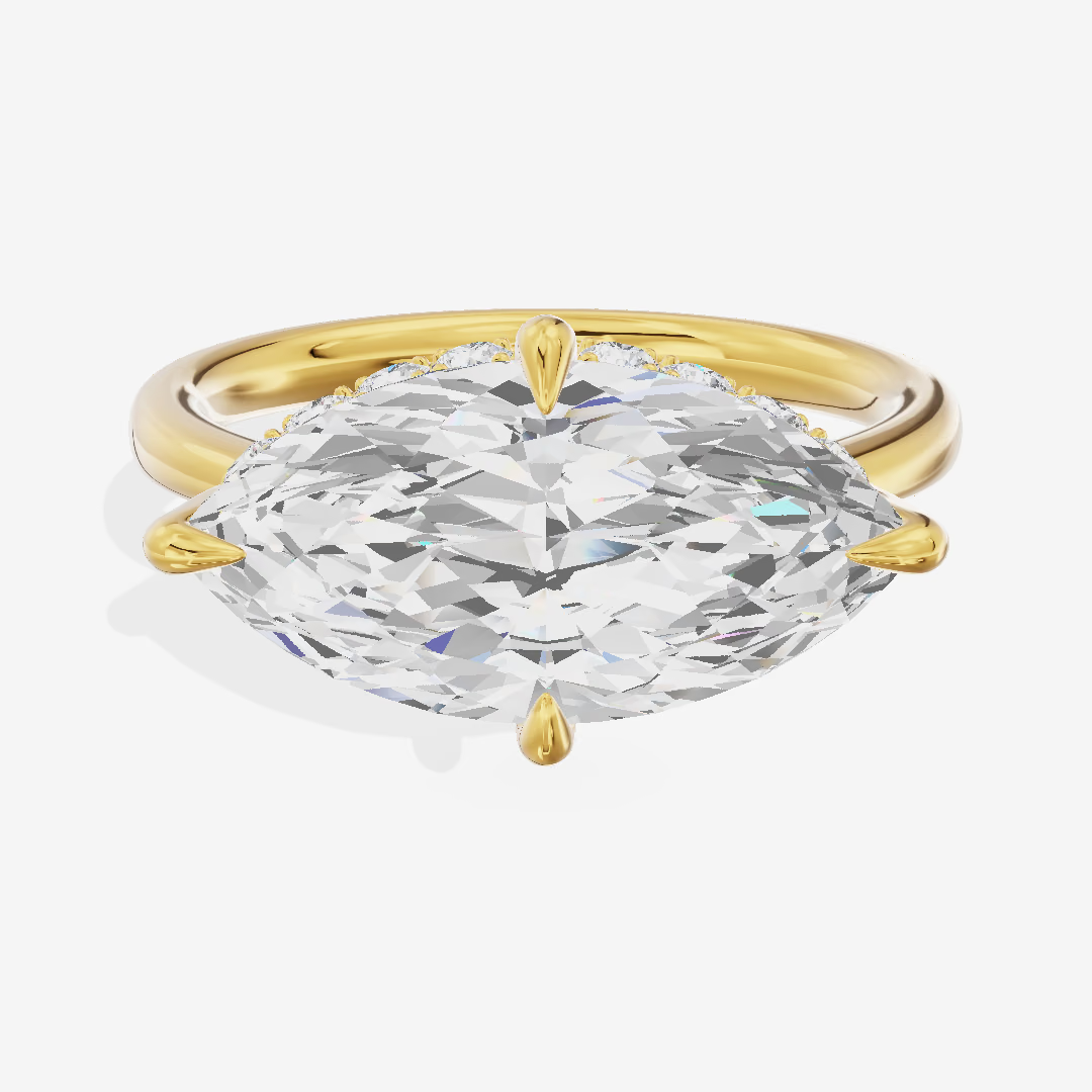 East-West Marquise Hidden Halo Engagement Ring (3.21 ct. tw.) in 18K Yellow Gold
