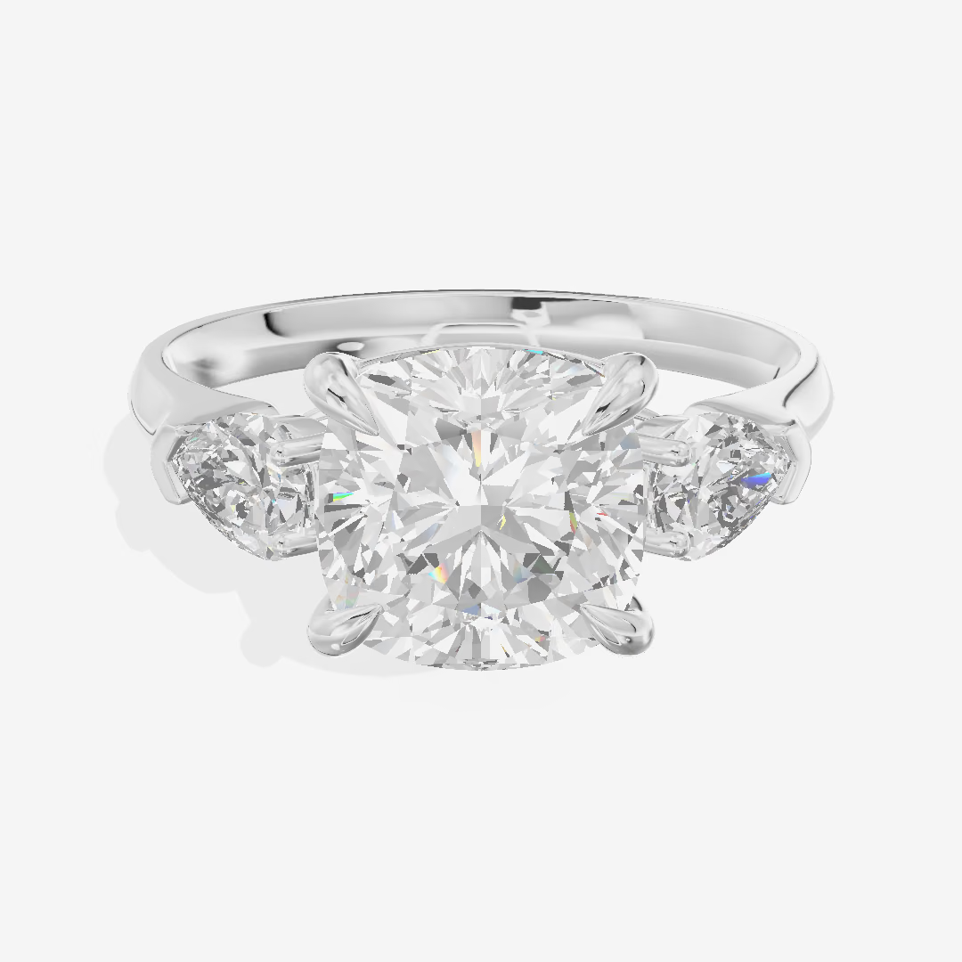 Three Stone Half Moon Cushion Engagement Ring (2.06 ct. tw.) in 18K White Gold