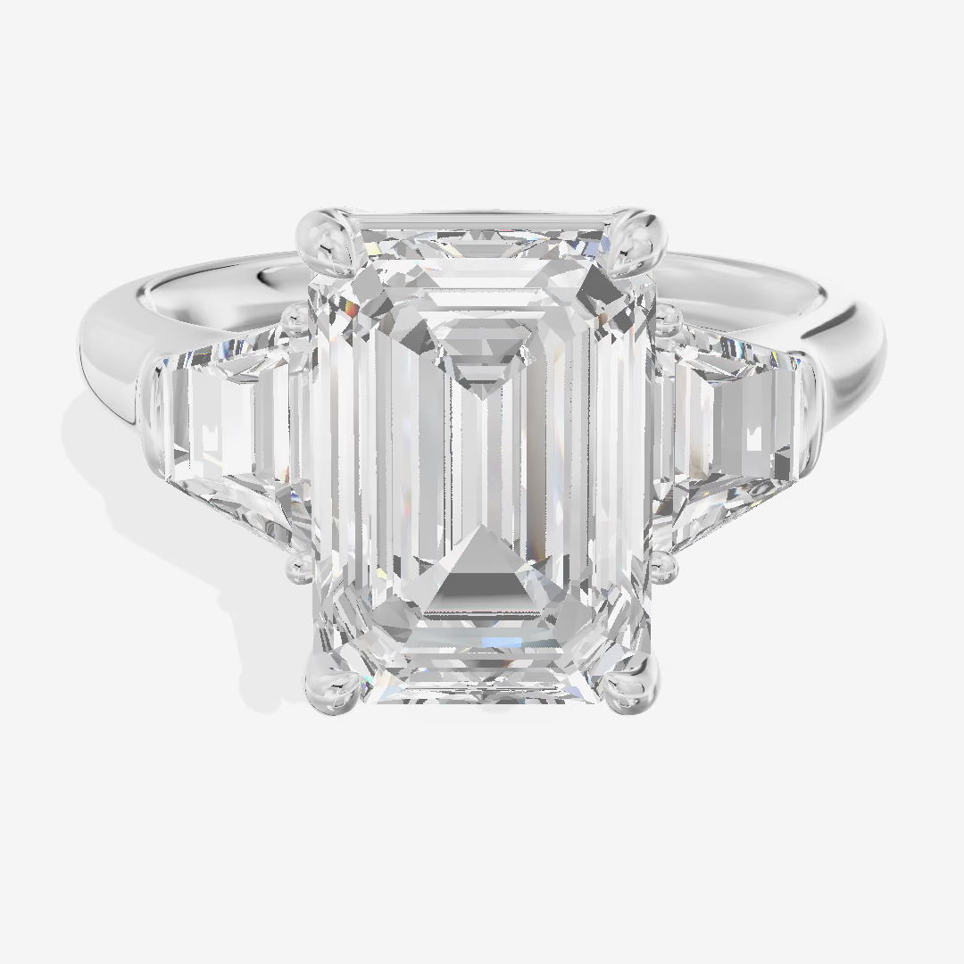 Three Stone Emerald Engagement Ring (5.02 ct. tw.) in 18K White Gold