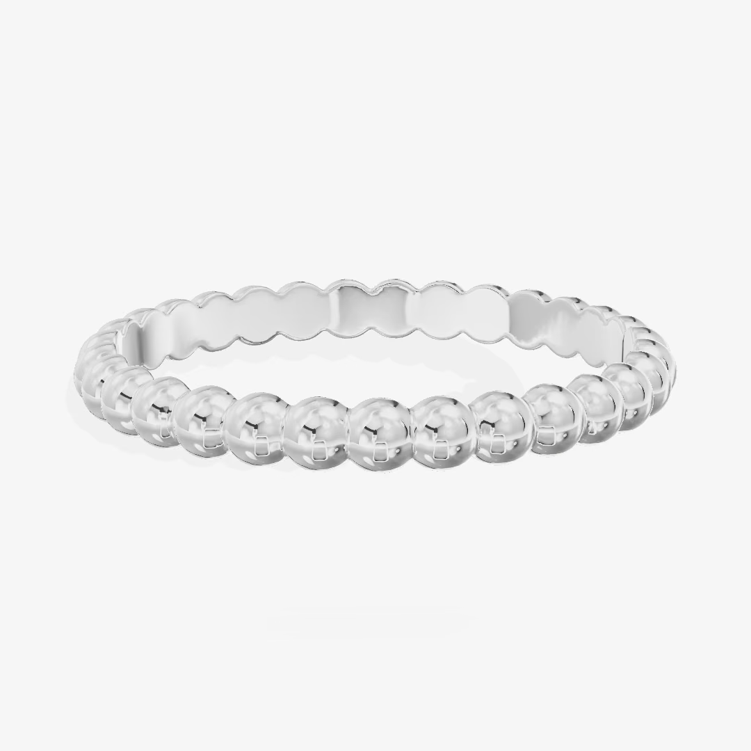 Beaded Gold Band in 18K White Gold