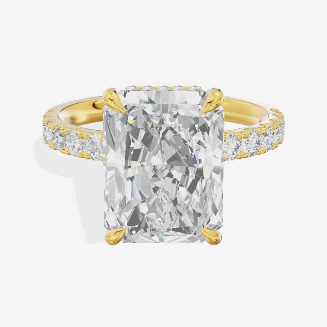 East-West Hidden Halo Radiant Engagement Ring (3.02 ct. tw.) in 14K Yellow Gold