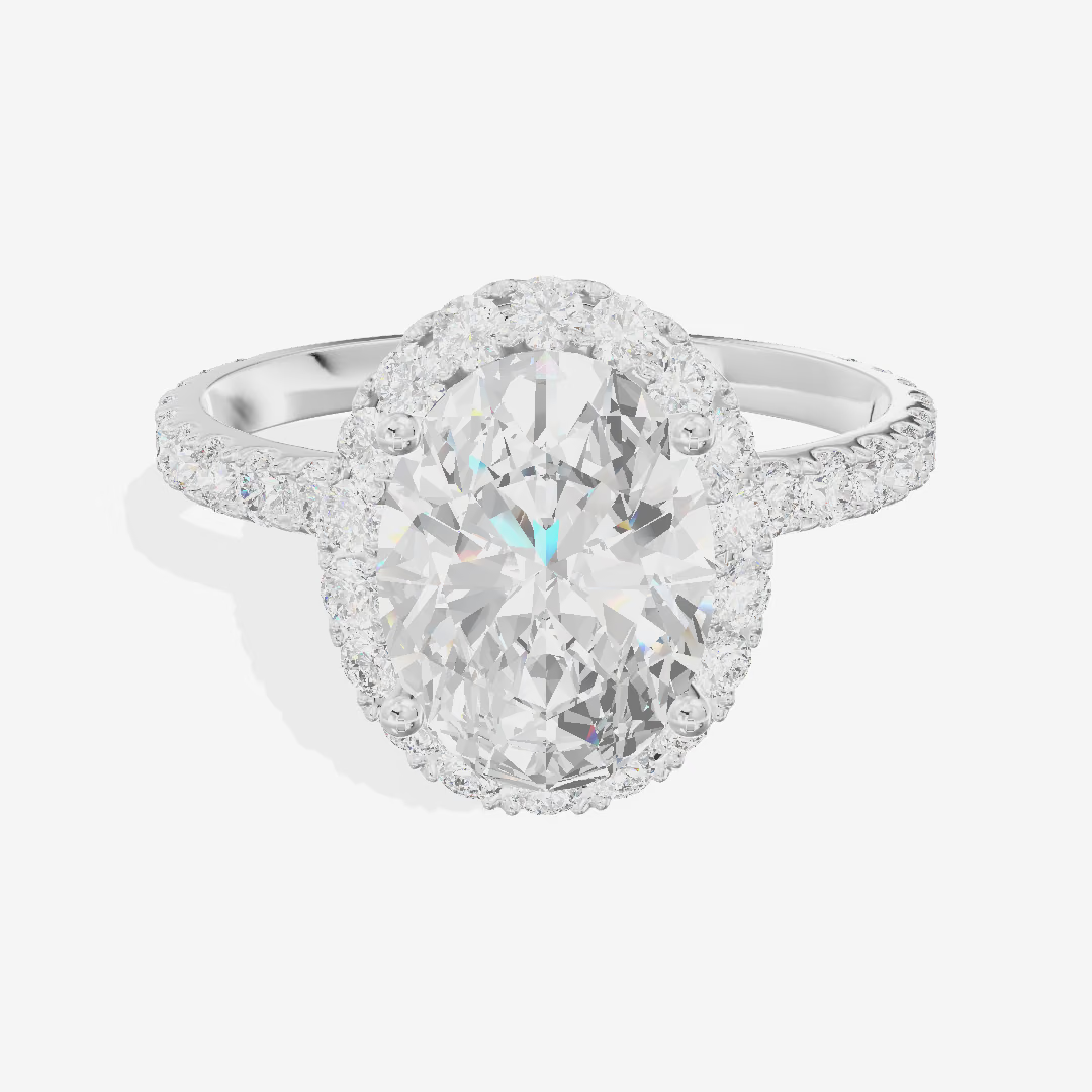Halo Pavé Oval Engagement Ring (2.04 ct. tw.) in 18K White Gold