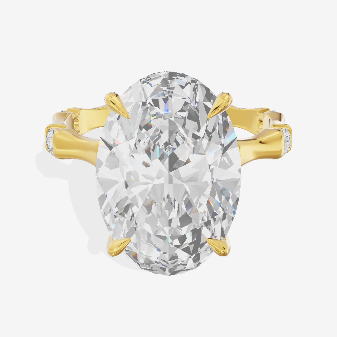 Bamboo Band Oval Solitaire Engagement Ring (5.13 ct. tw.) in 18K Yellow Gold