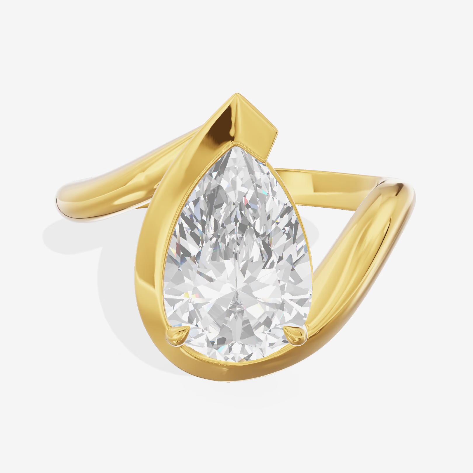 Low Profile Pear Engagement Ring (3.3 ct.) in 18K Yellow Gold