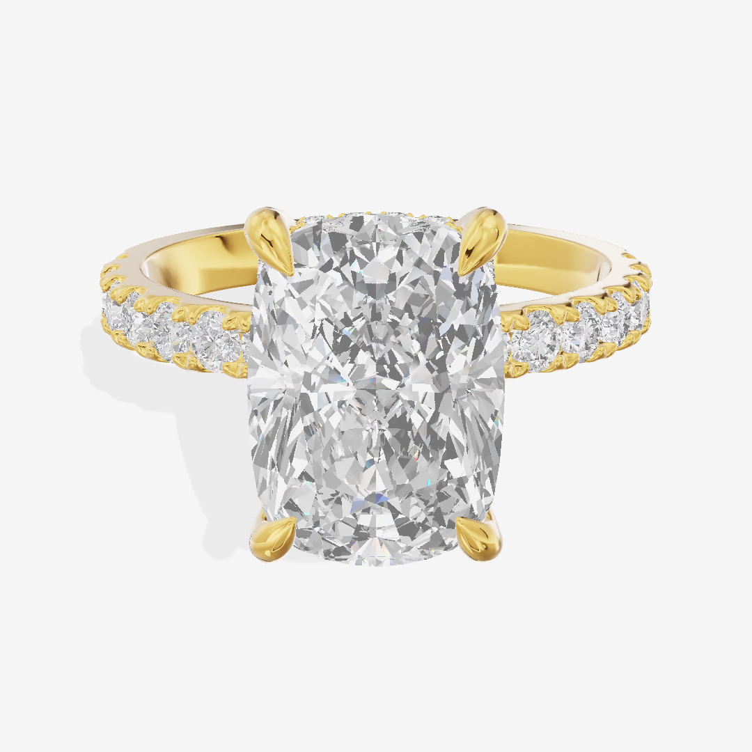 Hidden Halo Pavé Cushion Engagement Ring (2.51 ct. tw.) in 14K Yellow Gold