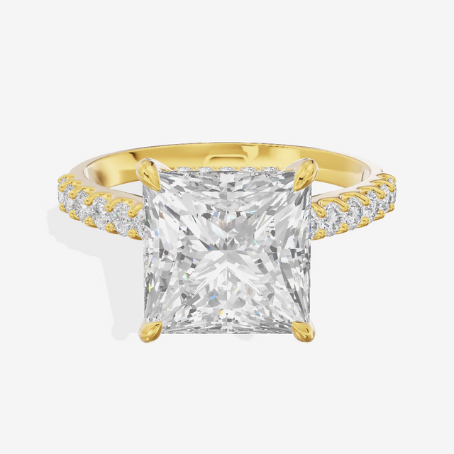 Hidden Halo Pavé Princess Engagement Ring (3.01 ct. tw.) in 14K Yellow Gold