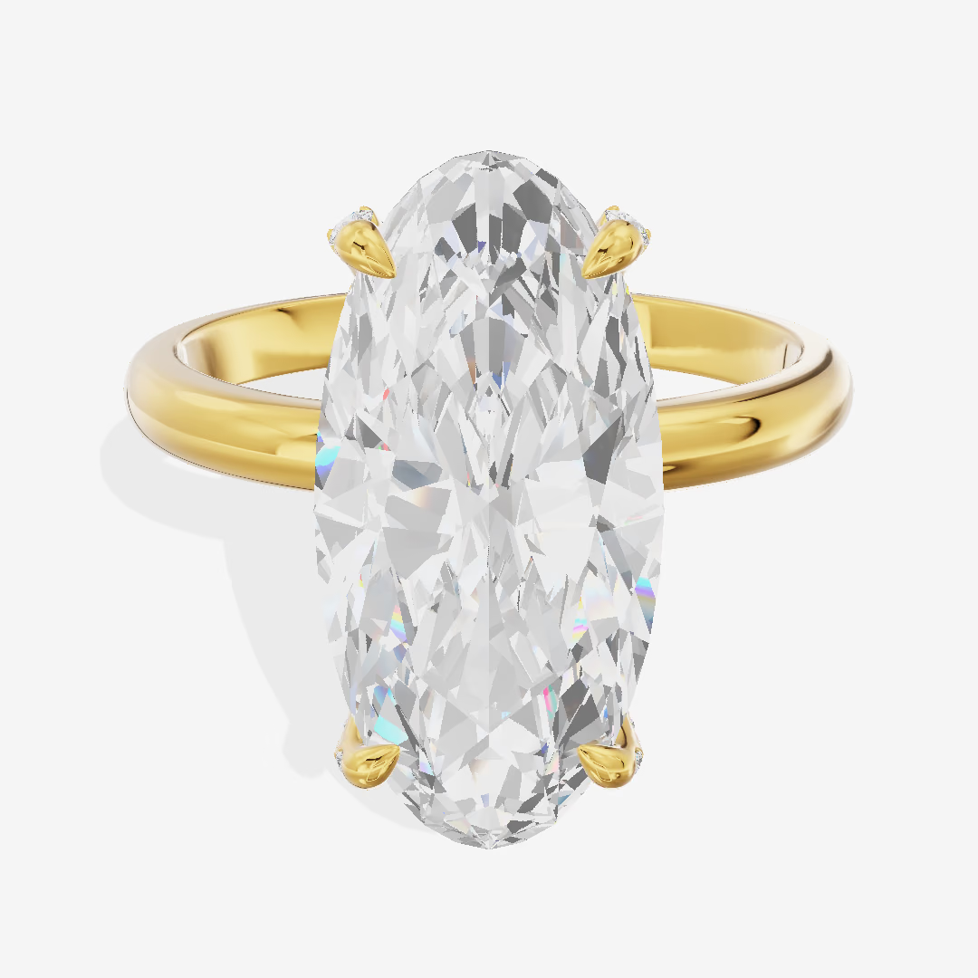 East-West Step Cut Pear Hidden Halo Engagement Ring (3.03 ct. tw.) in 14K Yellow Gold