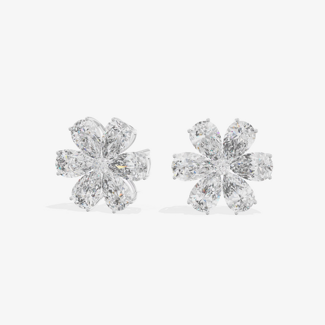 Six Pear Petal Flower Stud Earrings (2.06 ct. tw.) in 18K White Gold