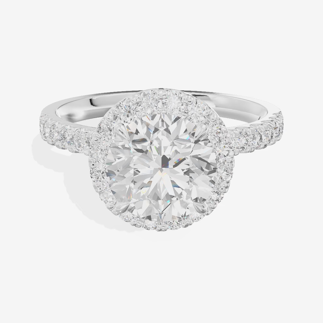 Halo Pavé Round Engagement Ring (1.56 ct. tw.) in 18K White Gold