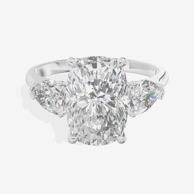Three Stone Pear Accent Cushion Engagement Ring (3.09 ct. tw.) in 18K White Gold
