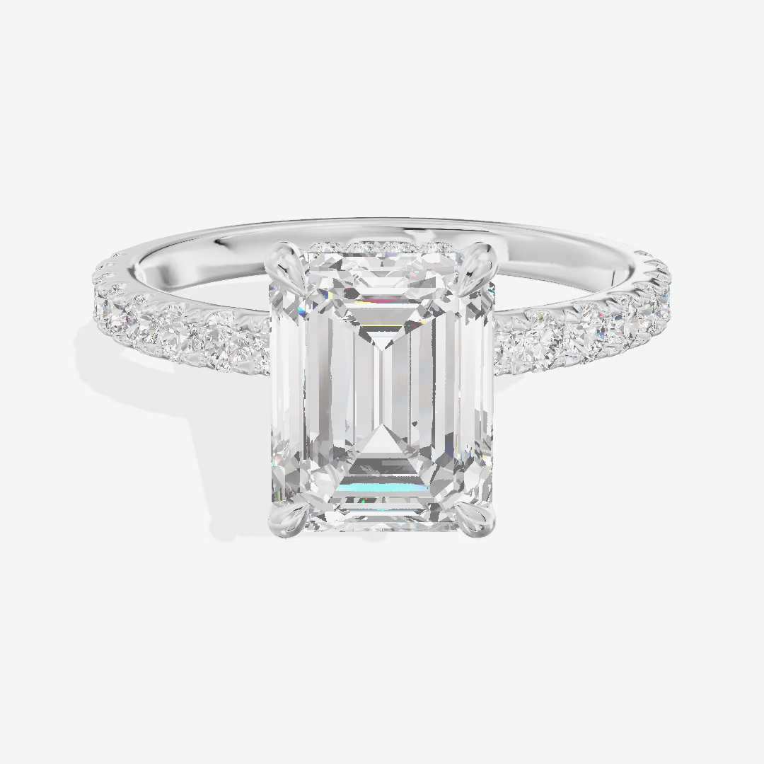 Pavé Emerald Solitaire Engagement Ring (2.04 ct. tw.) in 18K White Gold
