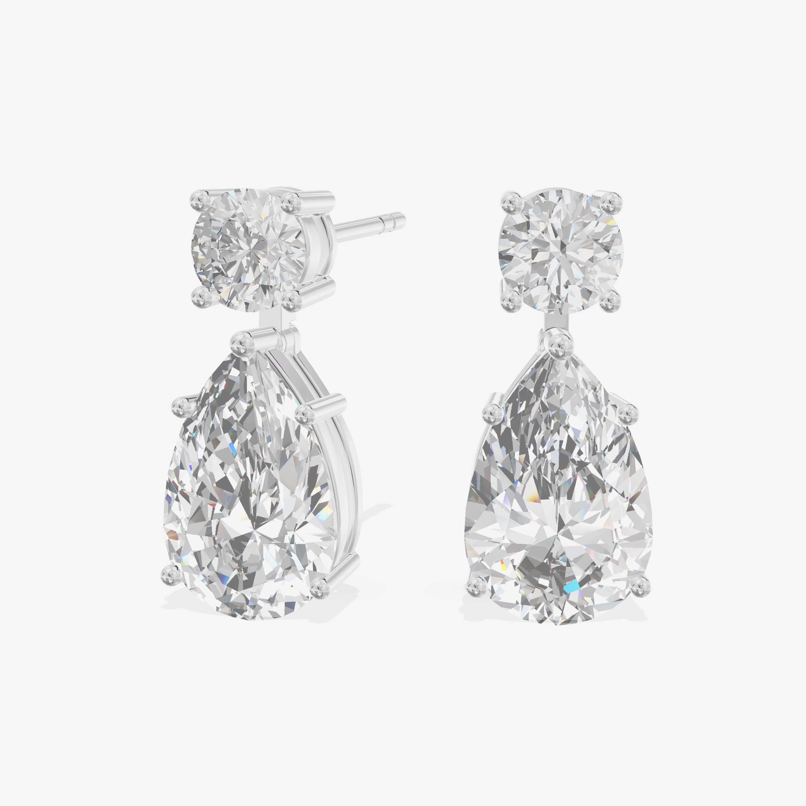 Round and Pear Drop Earrings (1.3 ct. tw.) in 18K White Gold