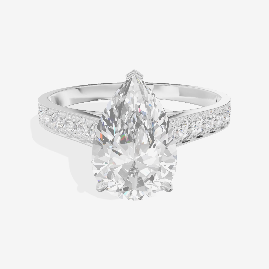 Solitaire Pavé Pear Engagement Ring (2.08 ct. tw.) in 18K White Gold