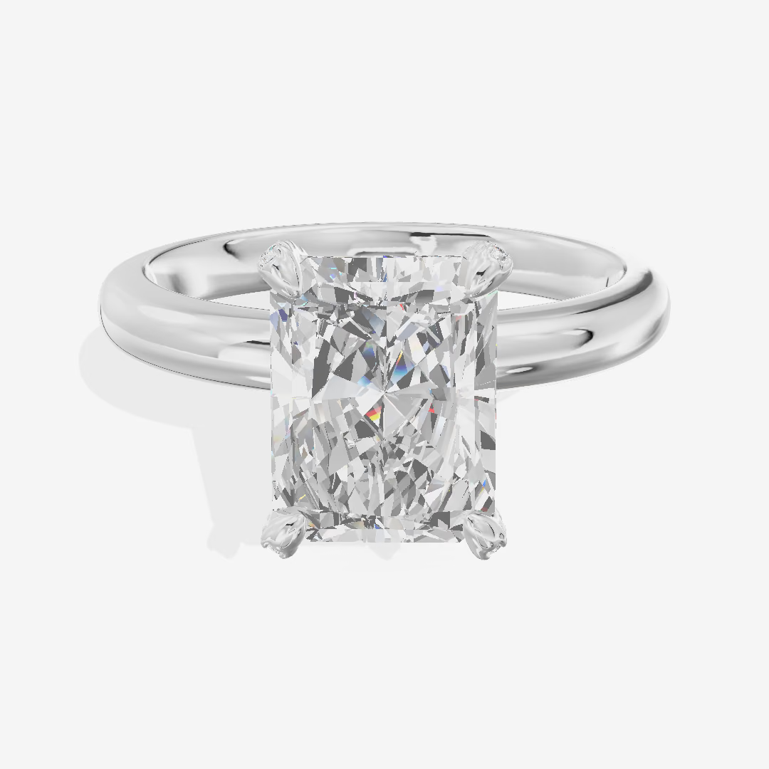 East-West Hidden Halo Radiant Engagement Ring (3.01 ct. tw.) in 18K White Gold