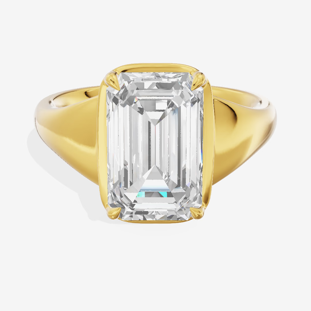 East-West Bezel Emerald Signet Engagement Ring (5.02 ct.) in 18K Yellow Gold
