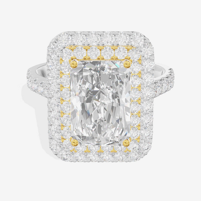 Two Tone Double Halo Radiant Engagement Ring