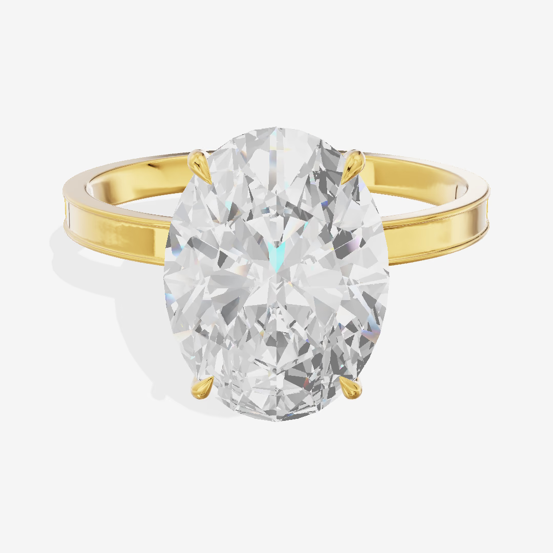 Low Profile Oval Solitaire Engagement Ring (3.07 ct.) in 18K Yellow Gold