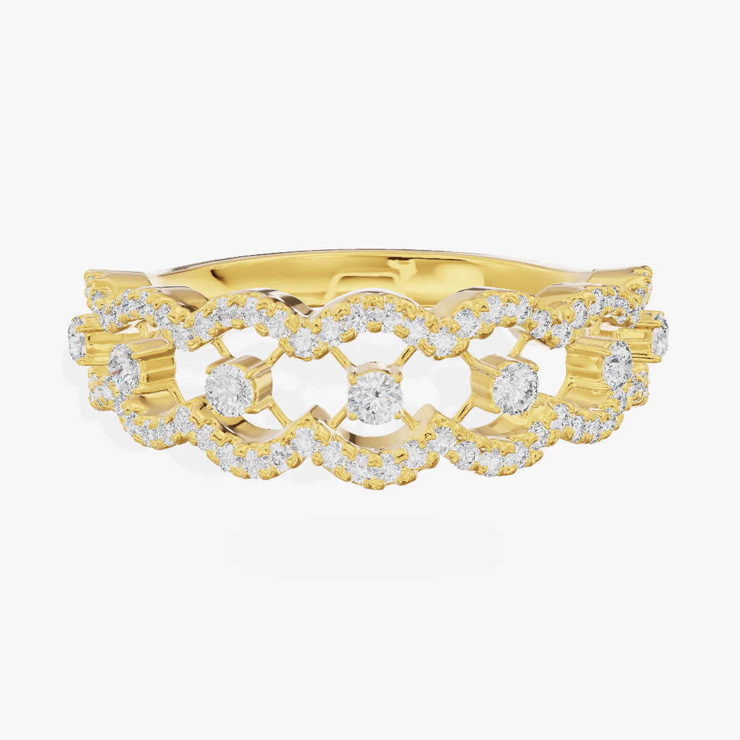 Chain Link Halo Cluster Diamond Band (1/2 ct. tw.) in 18K Yellow Gold