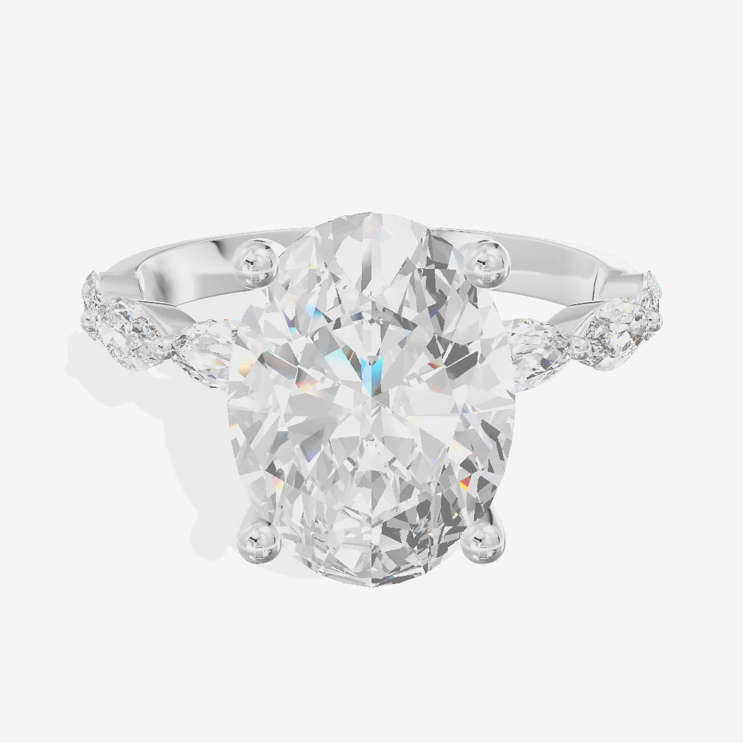 East-West Oval Marquise Accent Engagement Ring (3.09 ct. tw.) in 14K White Gold