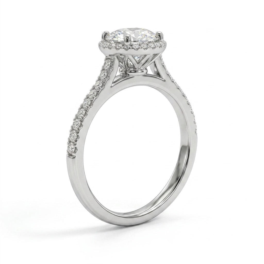 Halo Pavé Round Engagement Ring (1/2 ct. tw.) in 18K White Gold