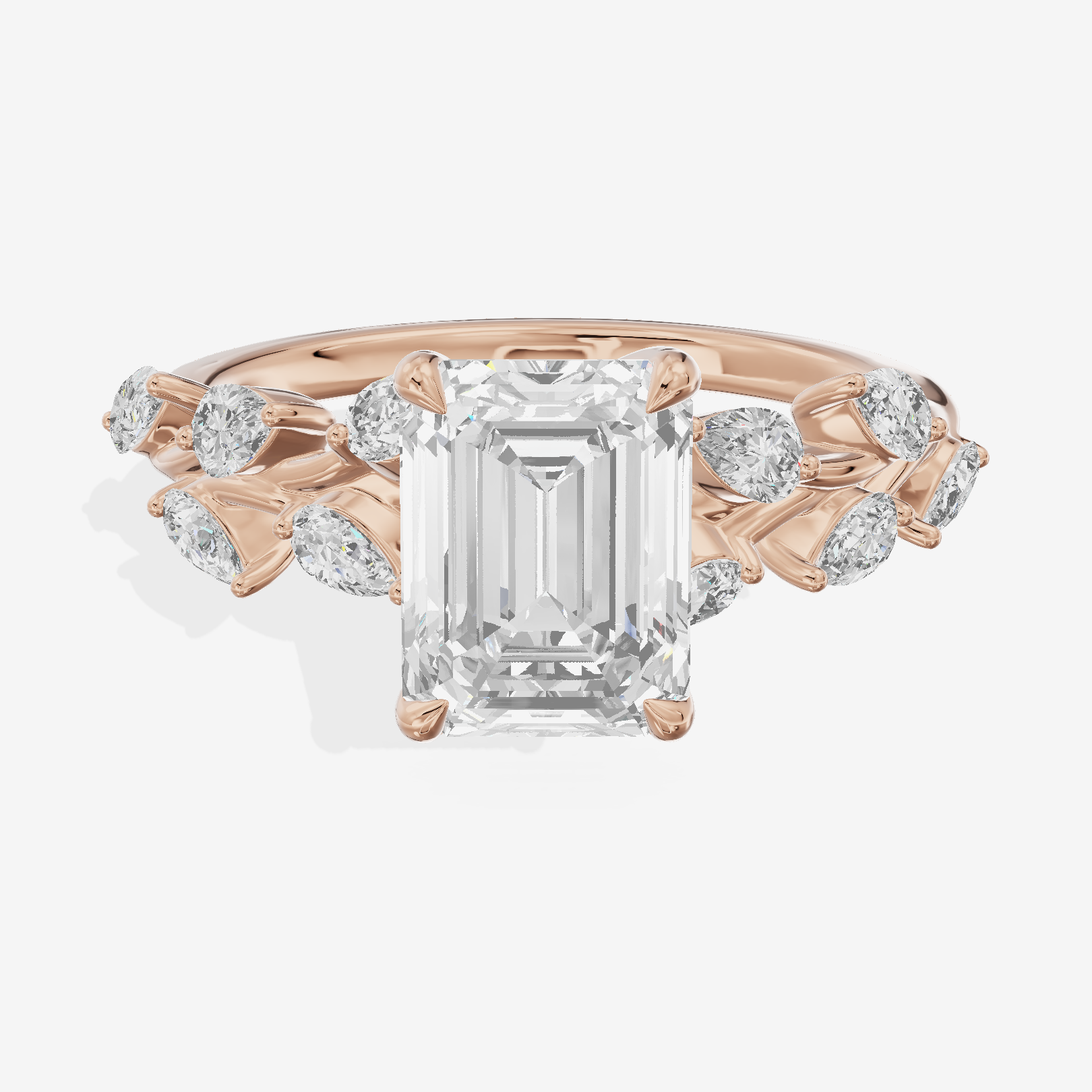 Classic Promezza Emerald Engagement Ring with Side Stones (1/2 ct. tw.) in 18K Rose Gold