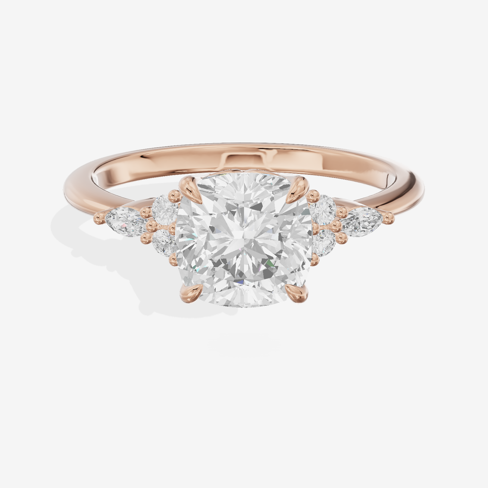 Crowned Heartline Cushion Engagement Ring with Side Stones (1/10 ct. tw.) in 14K Rose Gold