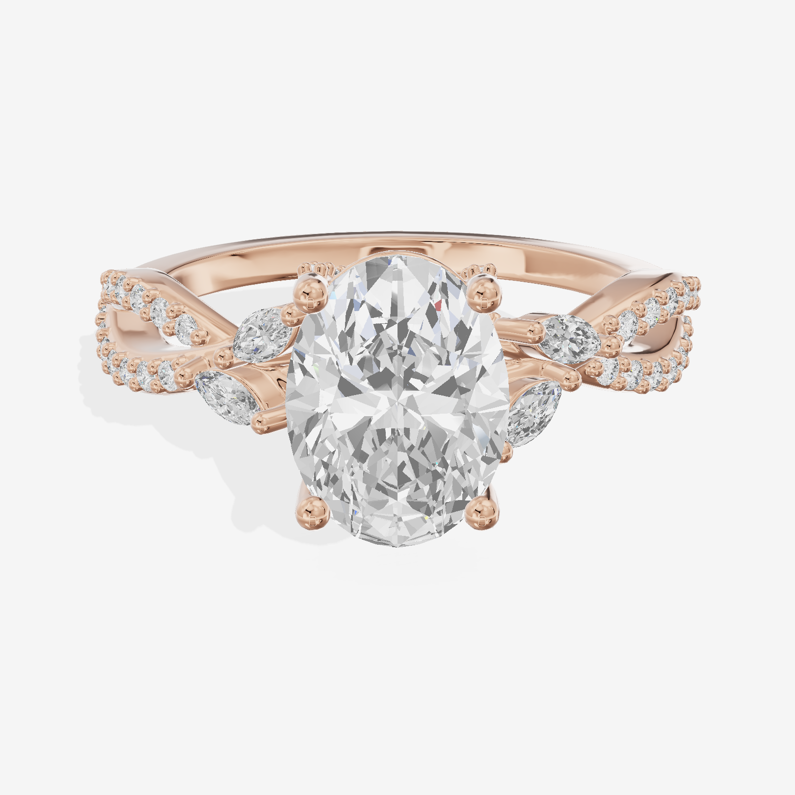 Luxe Heartline 1.5mm Oval Engagement Ring with Side Stones (1/3 ct. tw.) in 18K Rose Gold