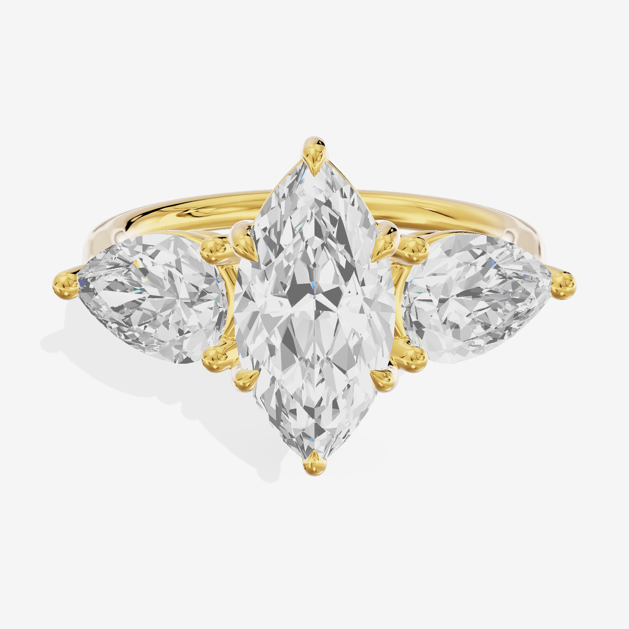 Luxe Heartline Three Stone Marquise Engagement Ring (3/4 ct. tw.) in 14K Yellow Gold