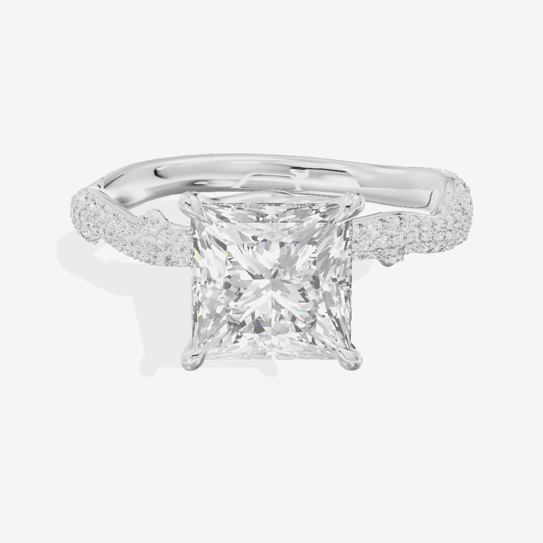 Twine Vine Vine Princess Engagement Ring with Side Stones (3/5 ct. tw.) in 18K White Gold