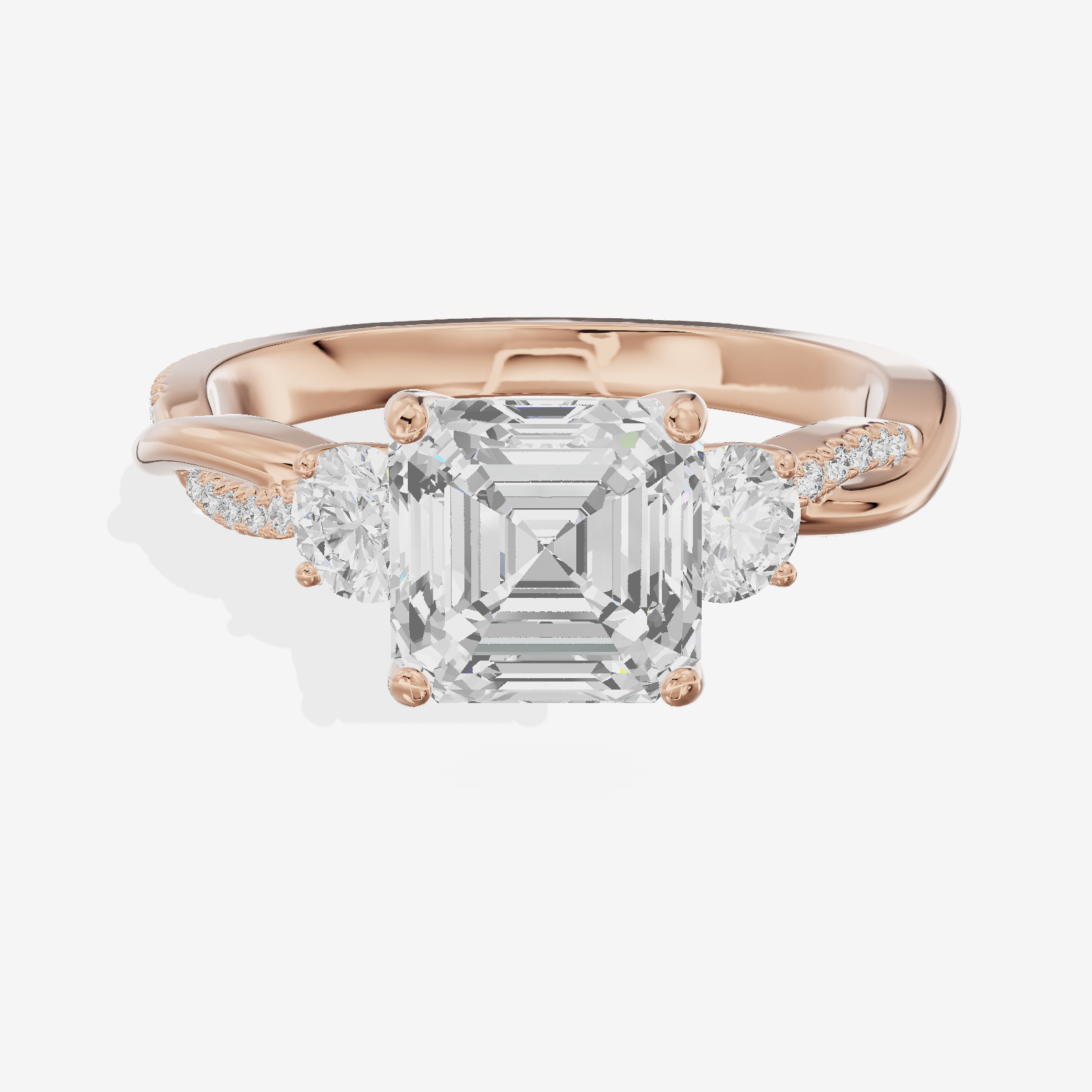 Luxe Selenia Three Stone Asscher Engagement Ring (1 ct. tw.) in 14K Rose Gold