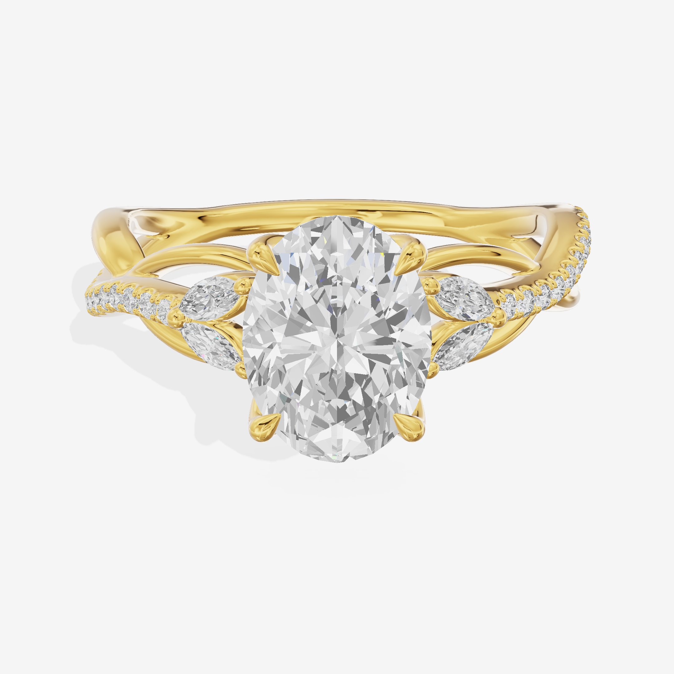 Lustrous Vowsae Oval Engagement Ring with Side Stones (1/5 ct. tw.) in 18K Yellow Gold