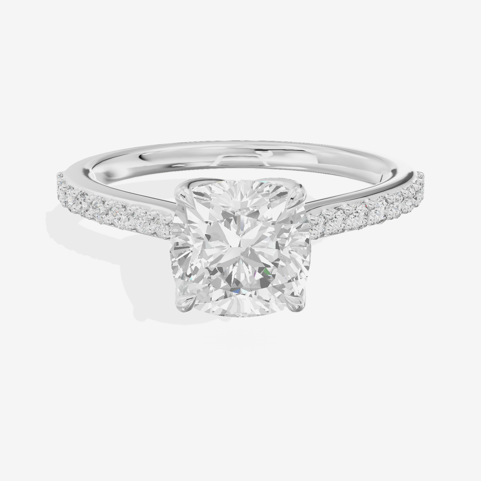 Modern Maia Cushion Engagement Ring with Side Stones (1/5 ct. tw.) in 14K White Gold
