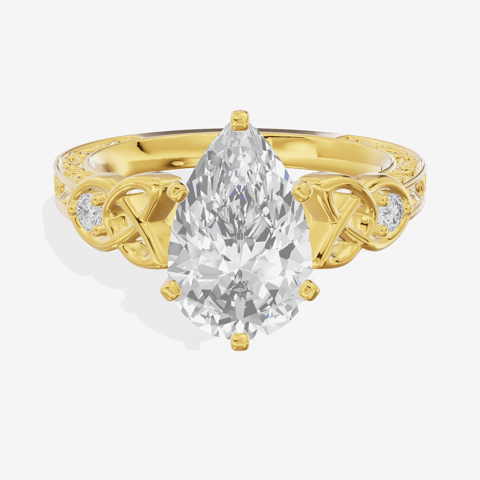 Lustrous Solea Pear Engagement Ring with Side Stones (1/20 ct. tw.) in 14K Yellow Gold
