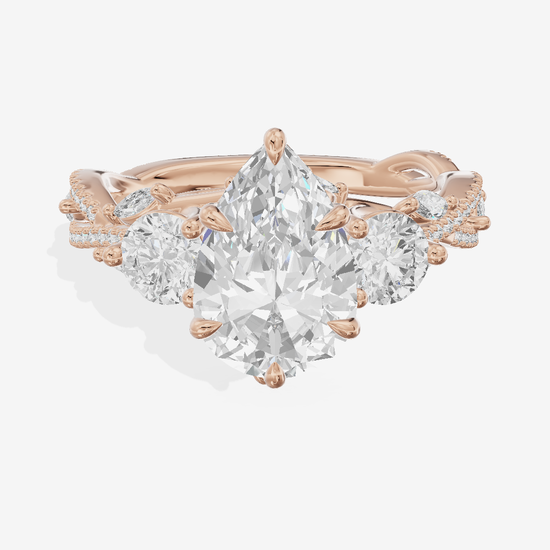 Luxe Selenia Three Stone Pear Engagement Ring (1 ct. tw.) in 14K Rose Gold