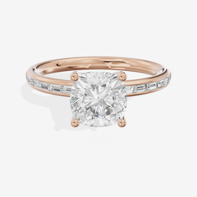 Tender Sincere Cushion Engagement Ring with Side Stones (1/6 ct. tw.) in 14K Rose Gold