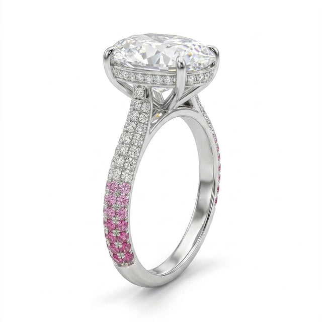 Tall Cathedral Hidden Halo Pavé Oval Engagement Ring (5.02 ct. tw.) in 18K White Gold