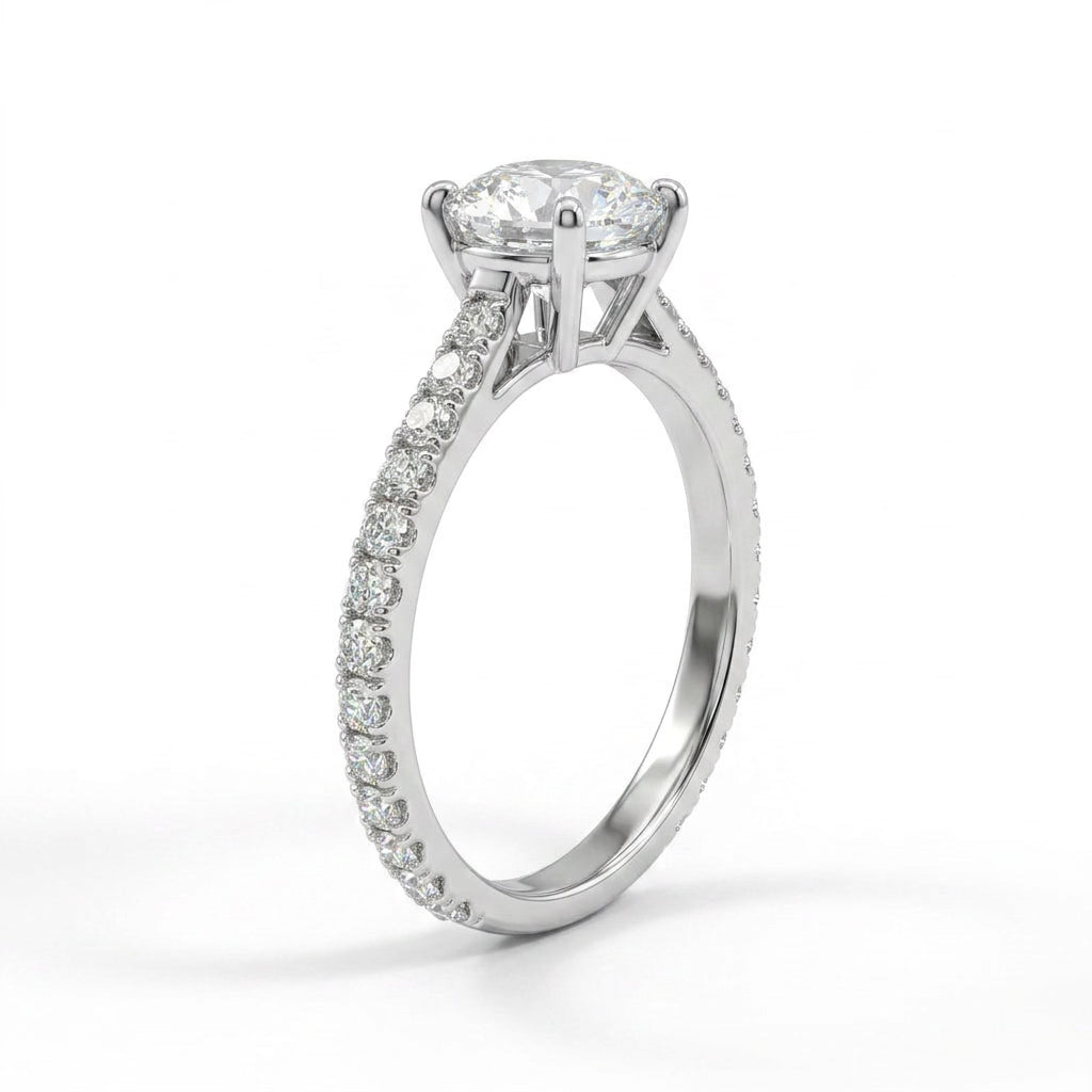Cathedral Solitaire Pavé Round Engagement Ring (1.03 ct. tw.) in 18K White Gold